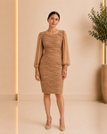 Camel Wave-Texture Midi Dress