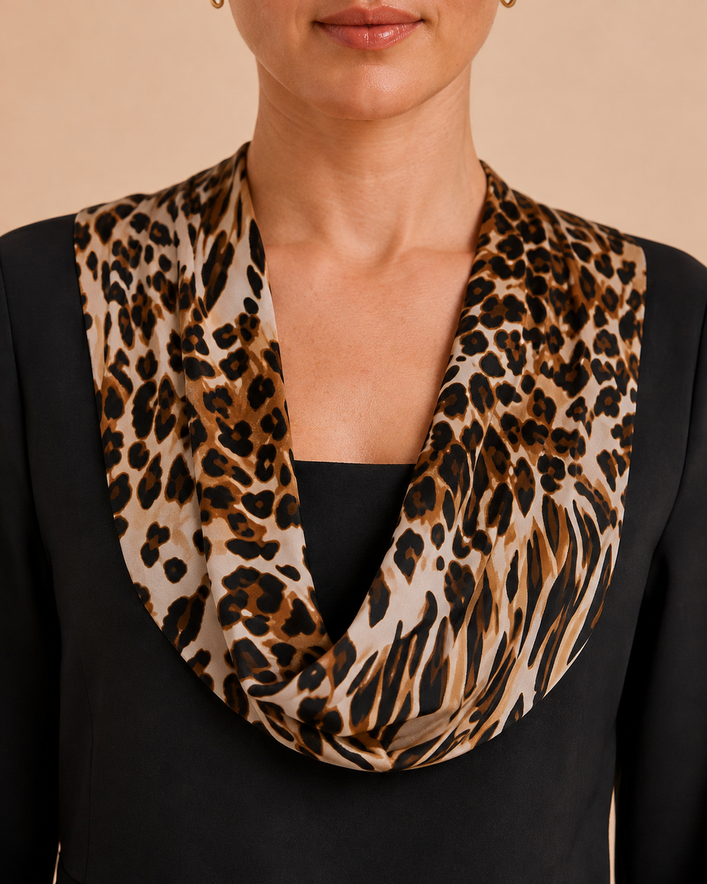 Animal Print Collar Belted Dress