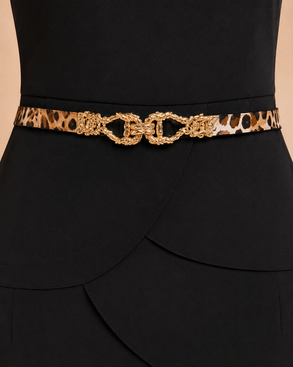 Animal Print Collar Belted Dress