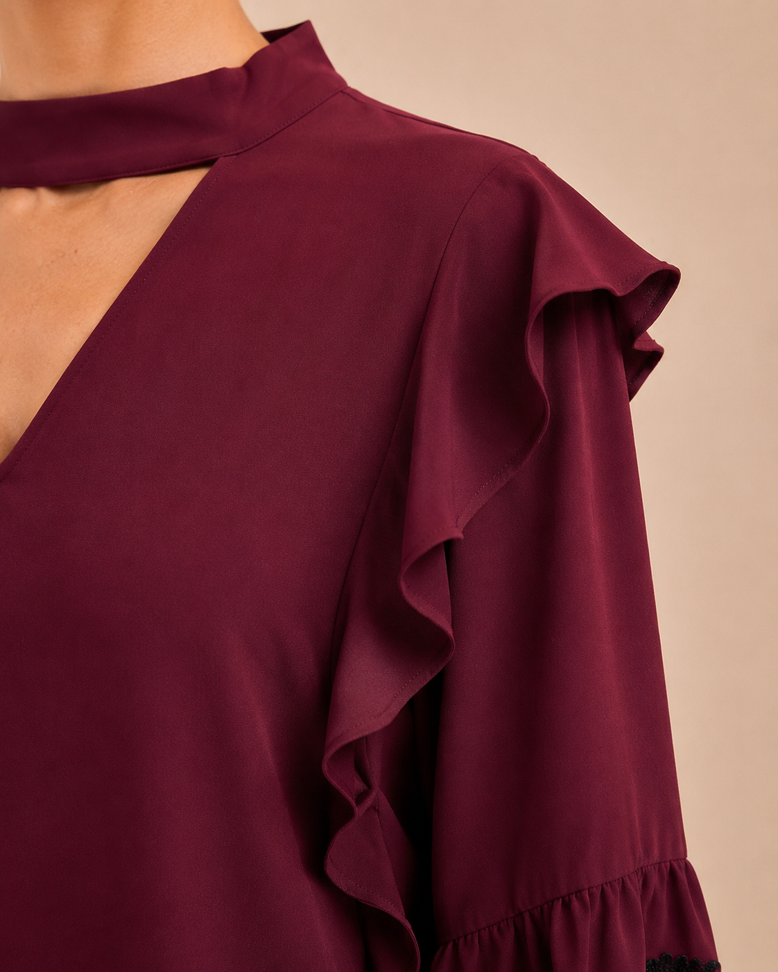 Burgundy Ruffle Sequin Blouse