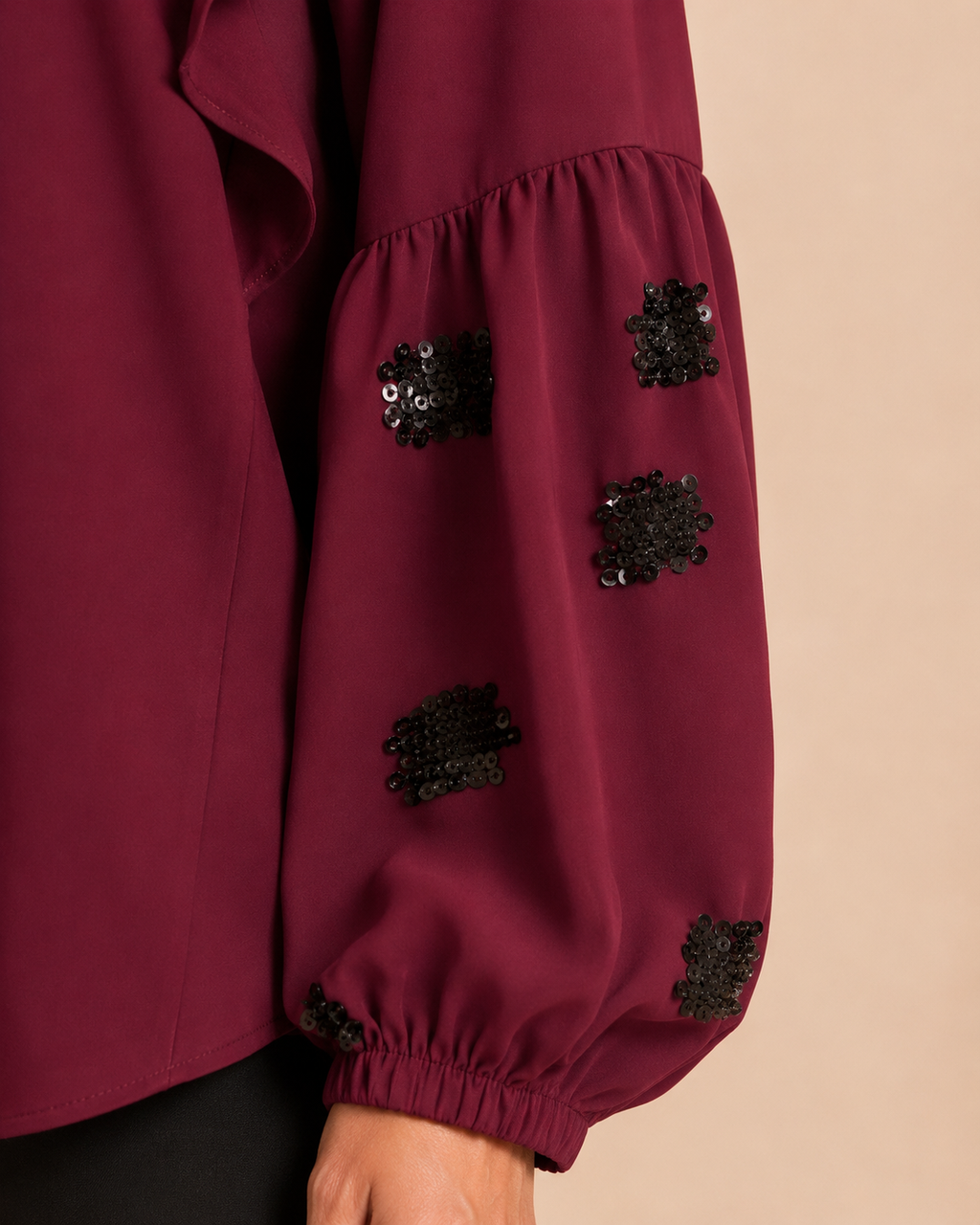 Burgundy Ruffle Sequin Blouse