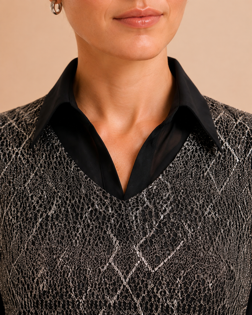 Metallic Lace Layered Black Shirt