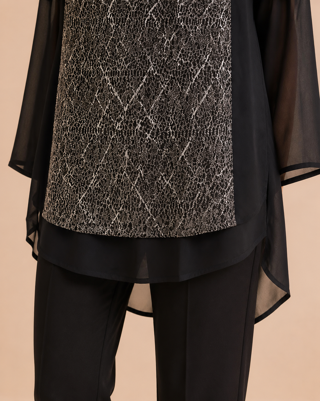Metallic Lace Layered Black Shirt