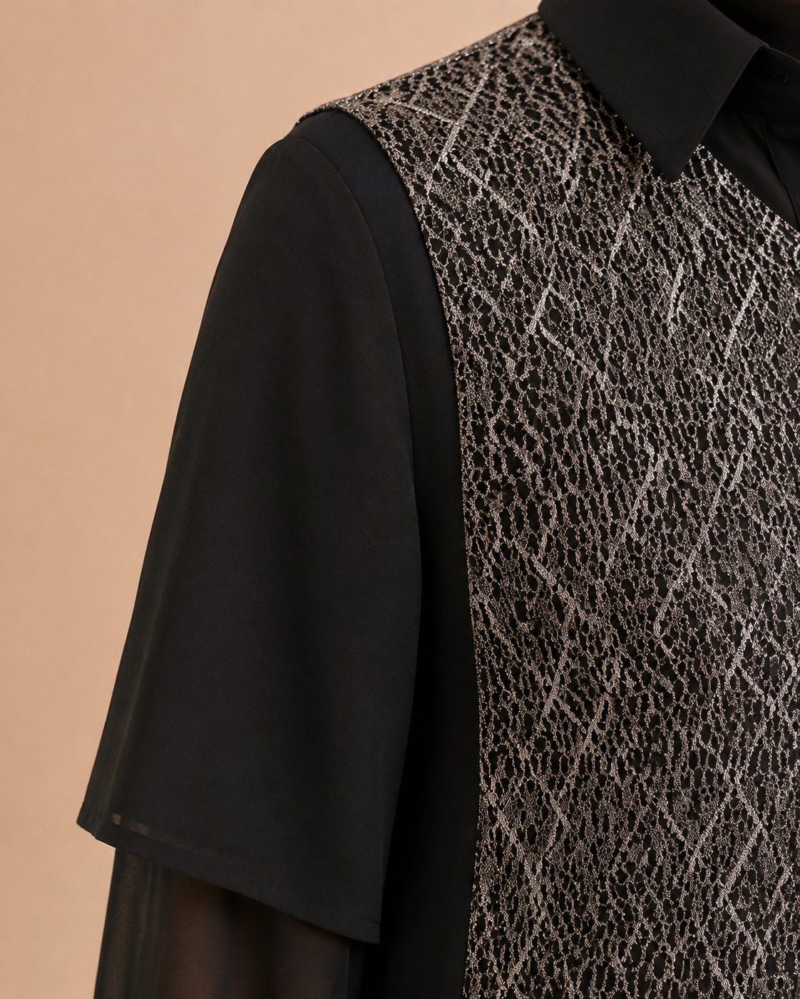 Metallic Lace Layered Black Shirt