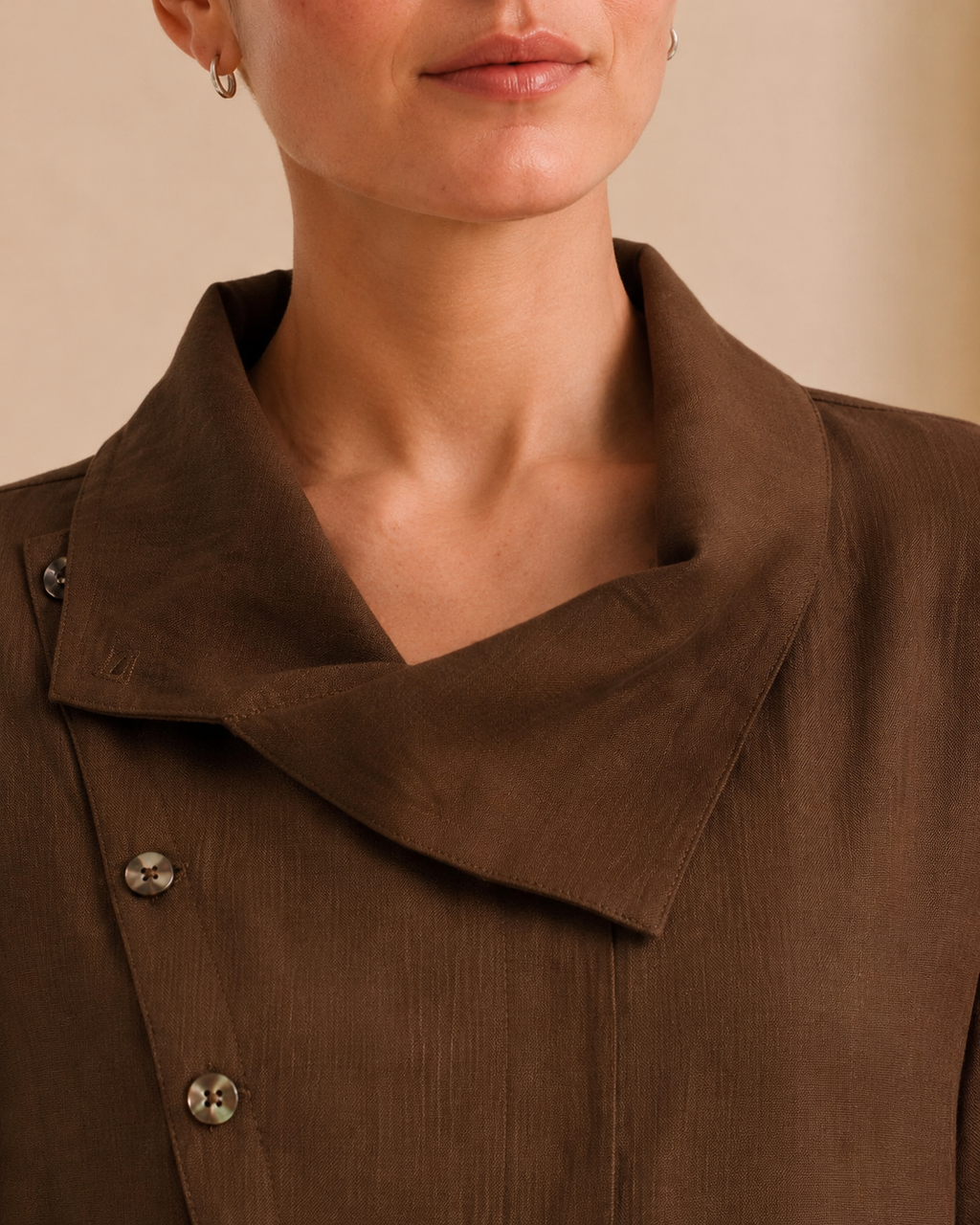 Chocolate Brown Asymmetric Button Blouse