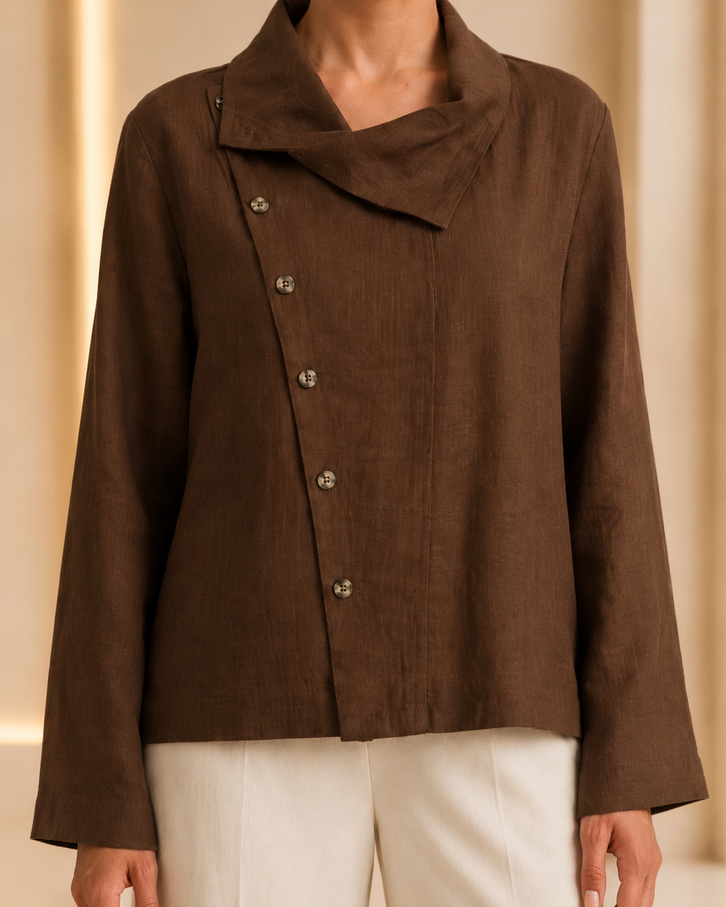 Chocolate Brown Asymmetric Button Blouse