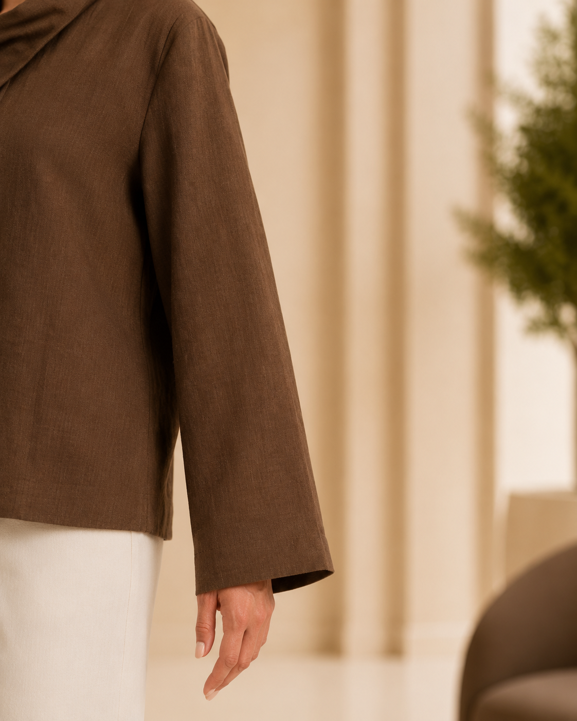 Chocolate Brown Asymmetric Button Blouse