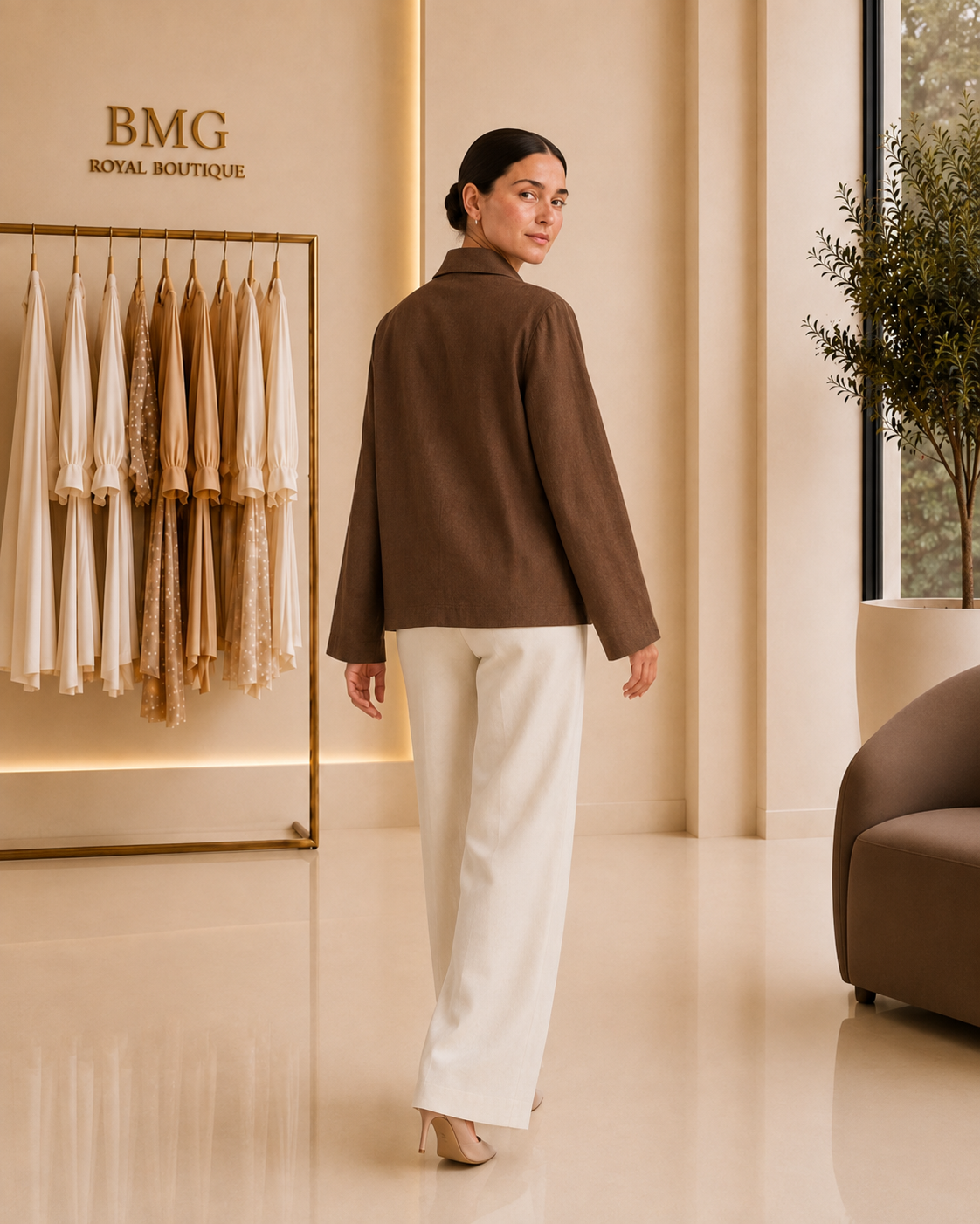 Chocolate Brown Asymmetric Button Blouse