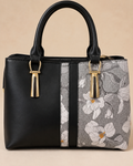 Black & Floral Print Structured Tote Bag