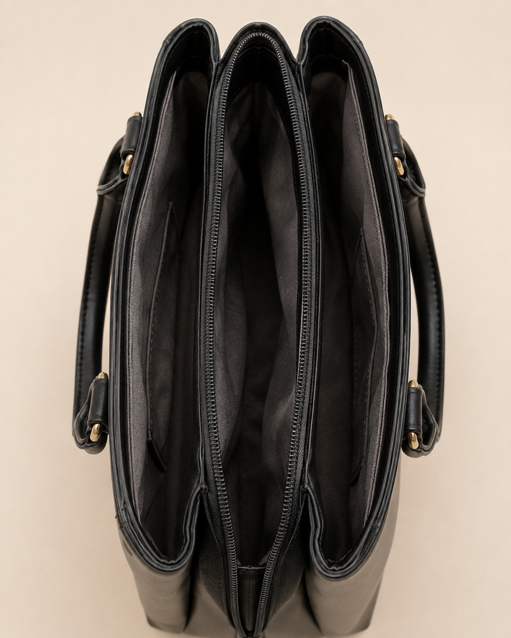 Black & Floral Print Structured Tote Bag