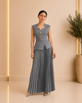 Grey Elegance Peplum & Pleated Skirt Dress