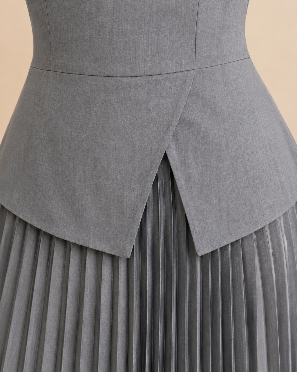 Grey Elegance Peplum & Pleated Skirt Dress