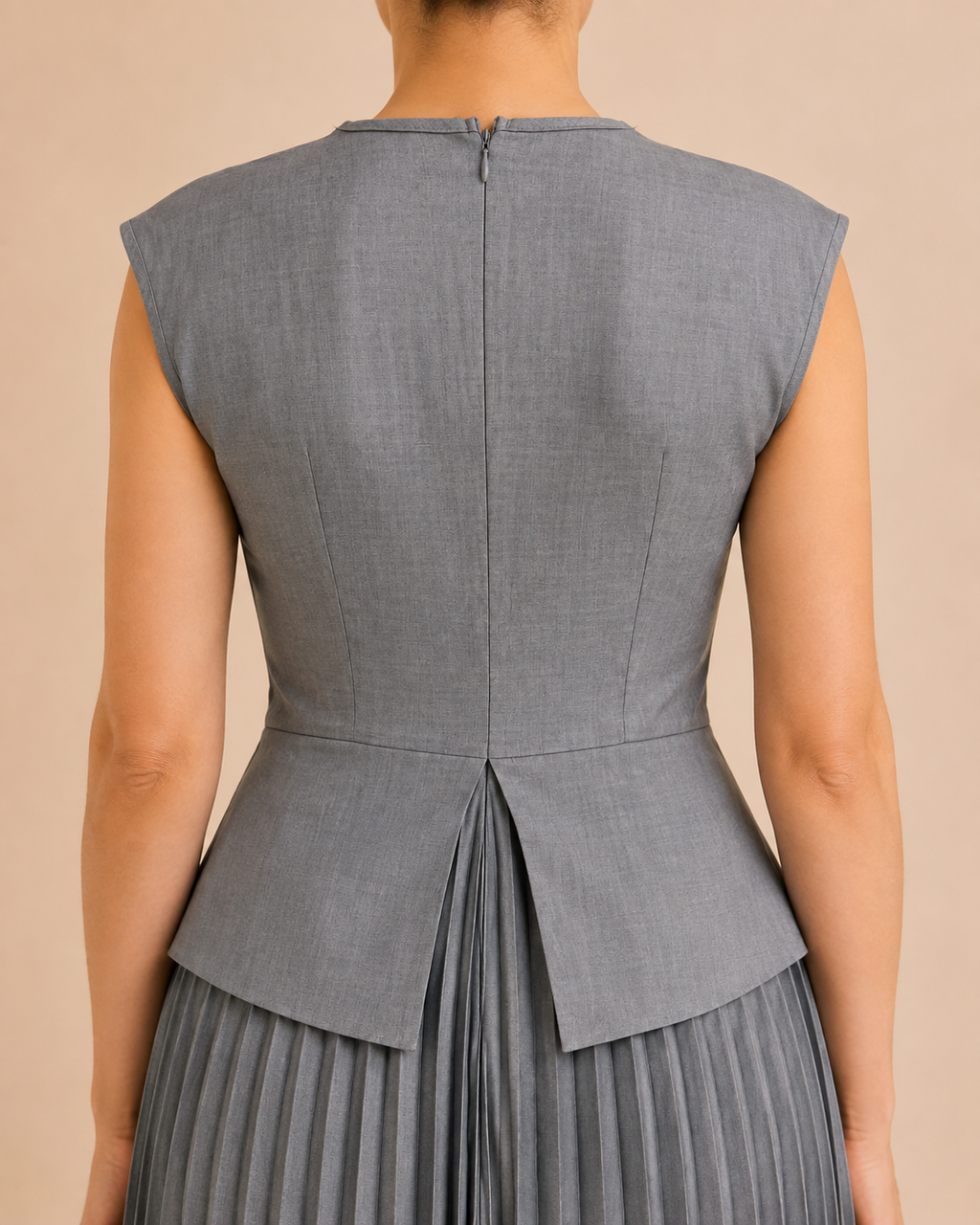 Grey Elegance Peplum & Pleated Skirt Dress