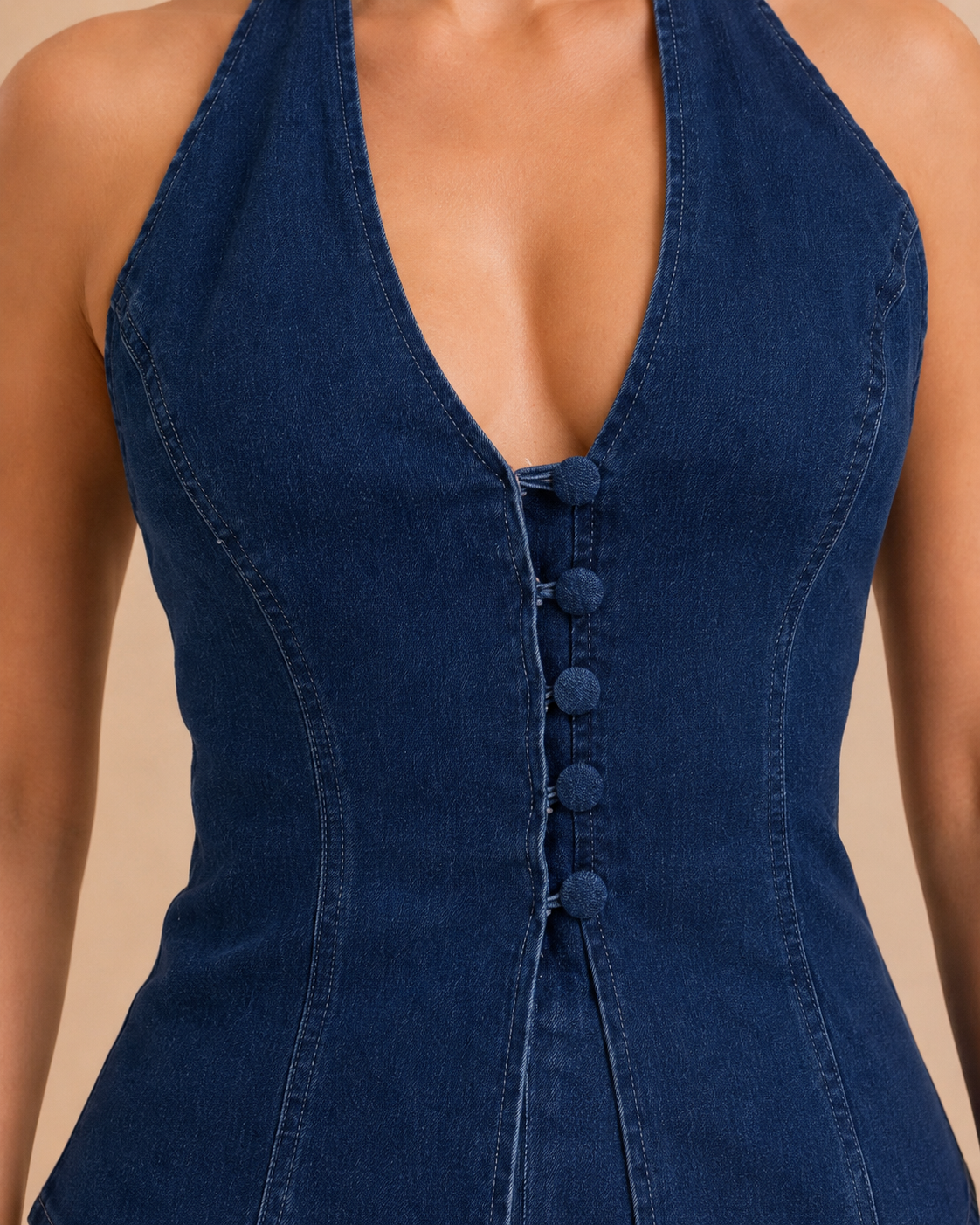 Indigo Denim Halter Corset Top