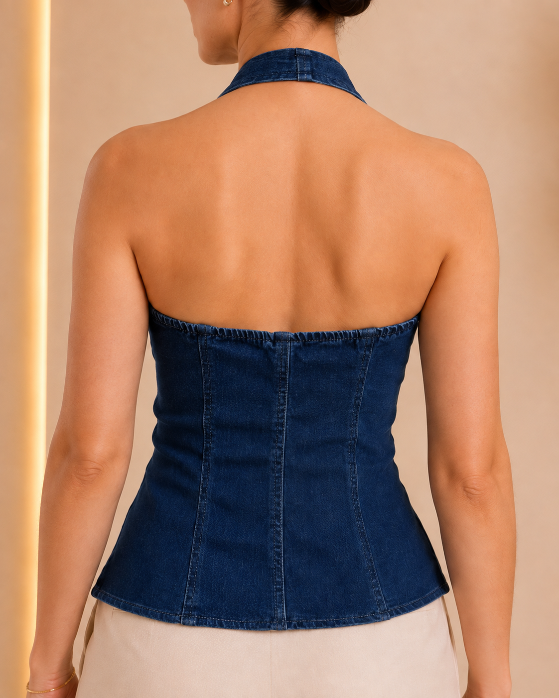 Indigo Denim Halter Corset Top