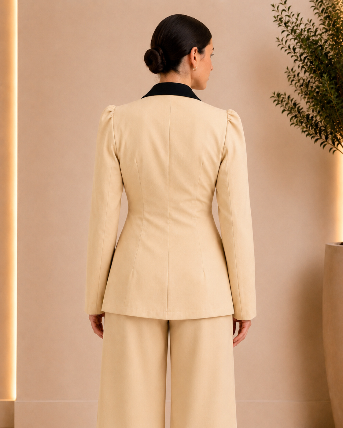 Beige Contrast Lapel Blazer
