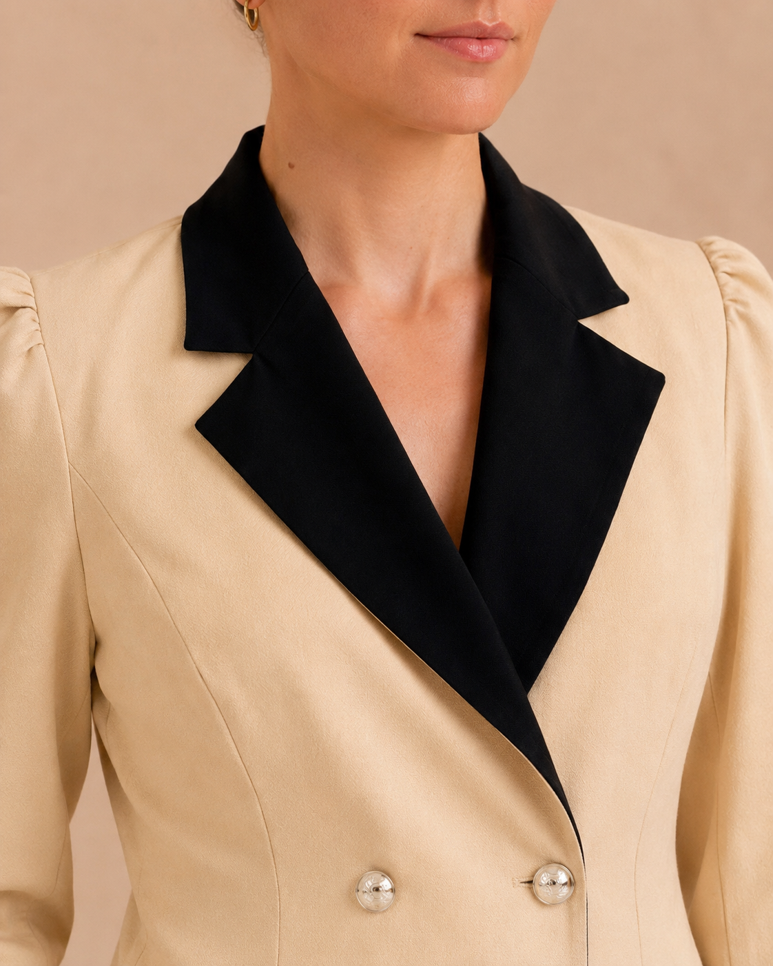 Beige Contrast Lapel Blazer