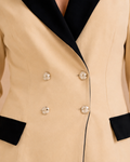 Beige Contrast Lapel Blazer