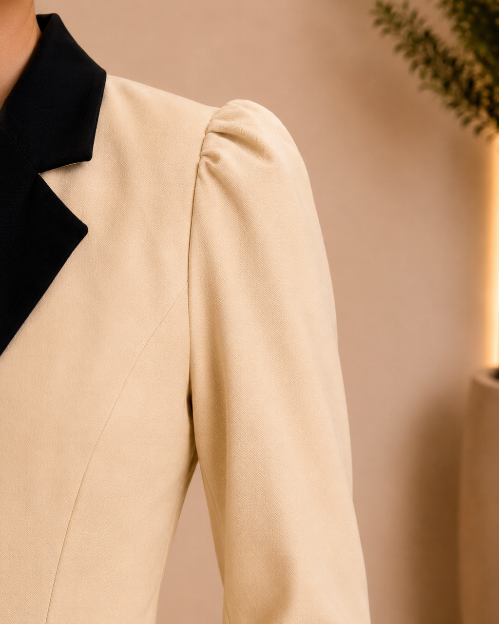 Beige Contrast Lapel Blazer