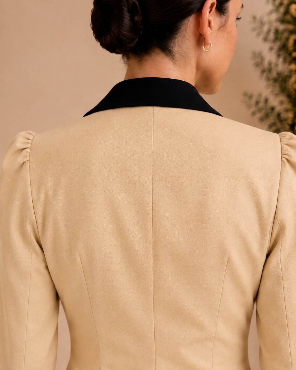 Beige Contrast Lapel Blazer