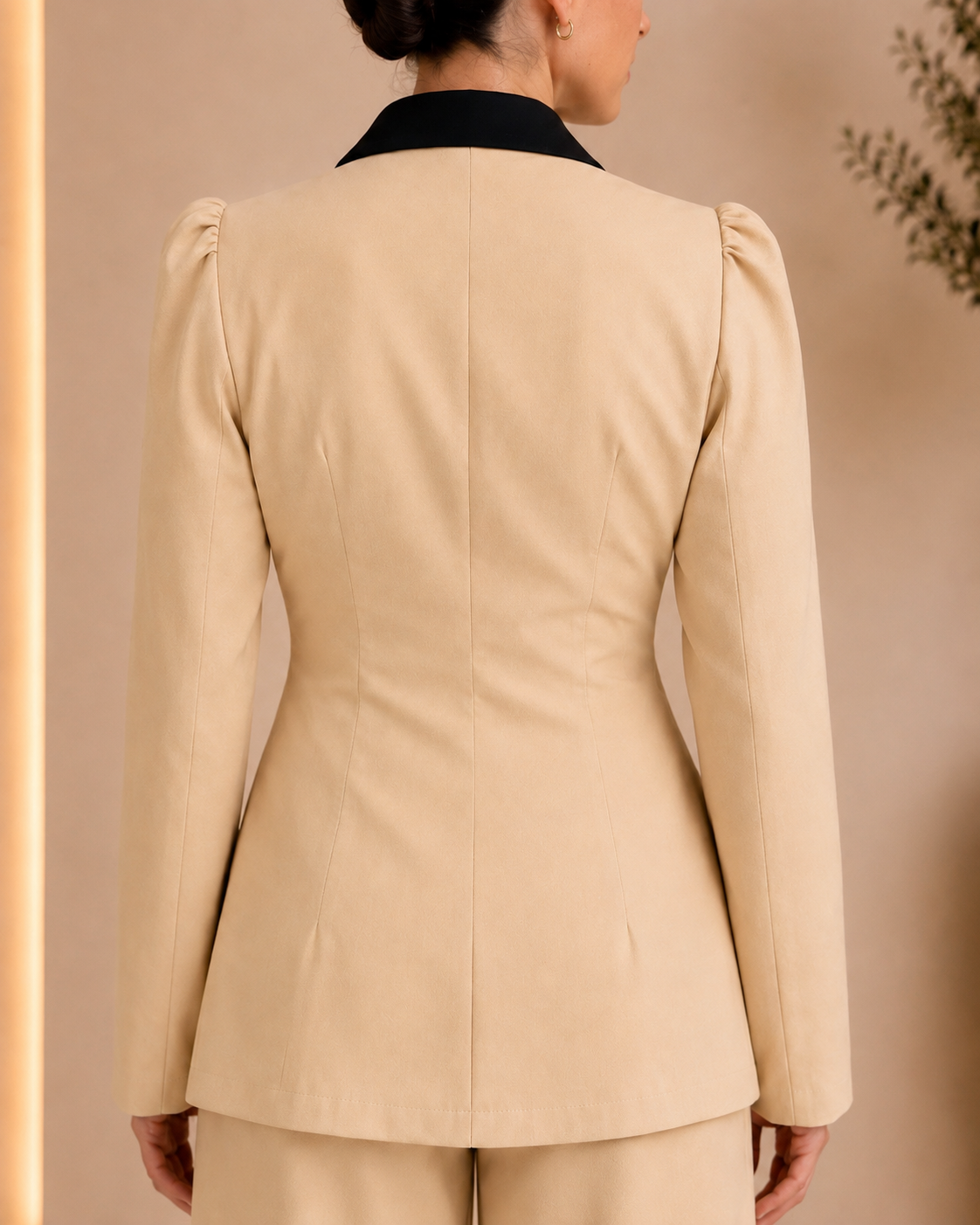 Beige Contrast Lapel Blazer