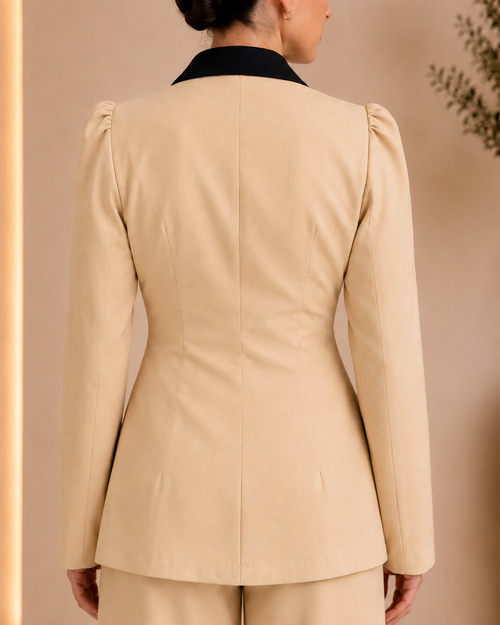 Beige Contrast Lapel Blazer