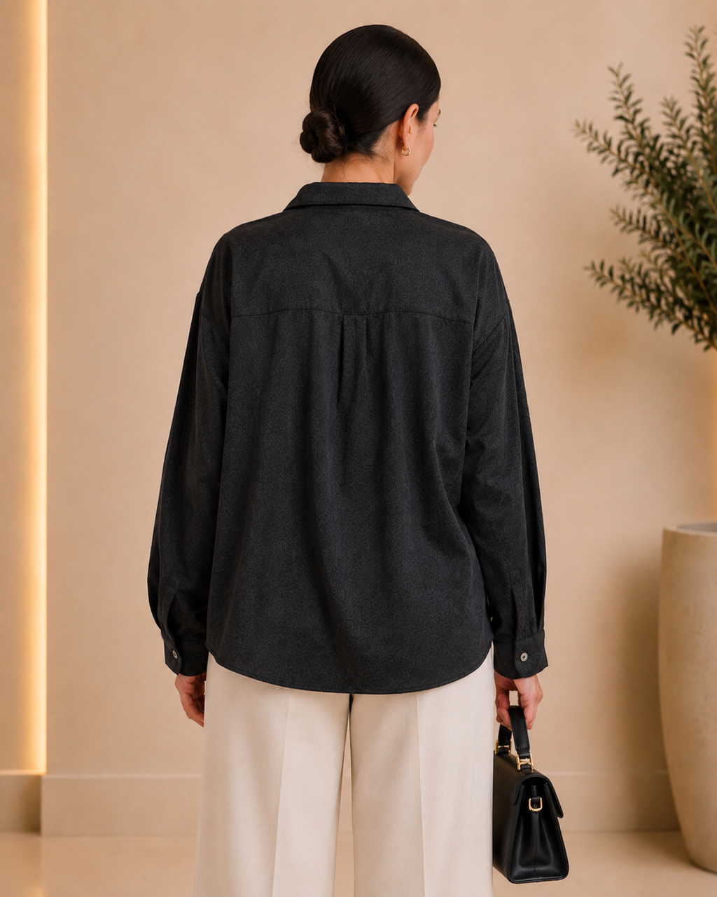 Black Textured Relaxed Blouse
