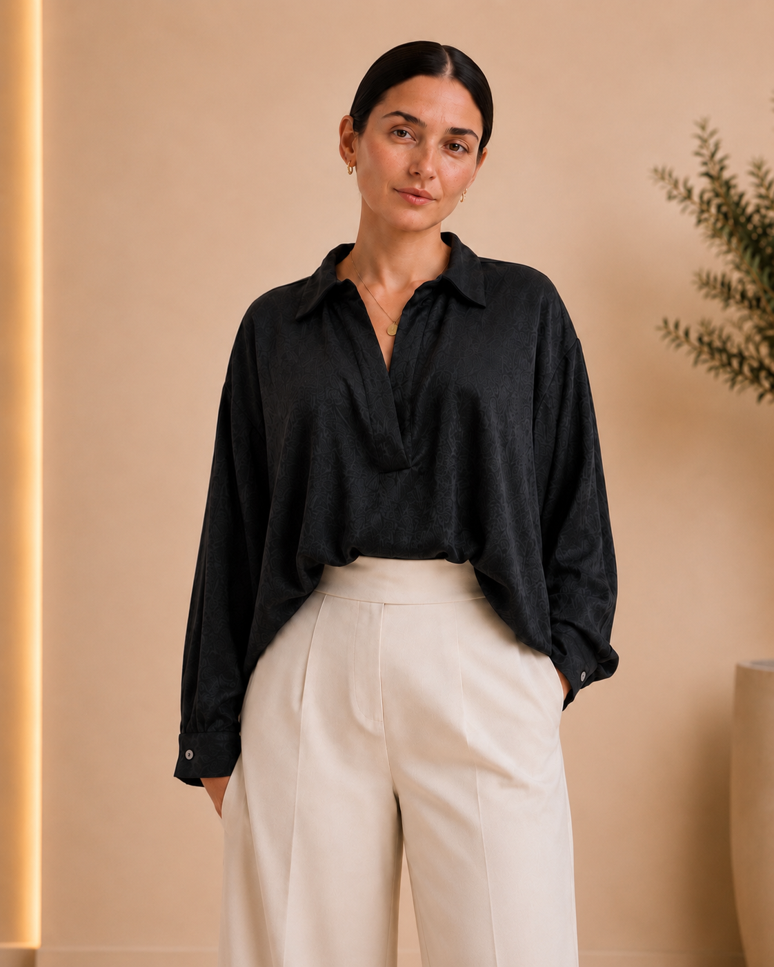 Black Textured Relaxed Blouse
