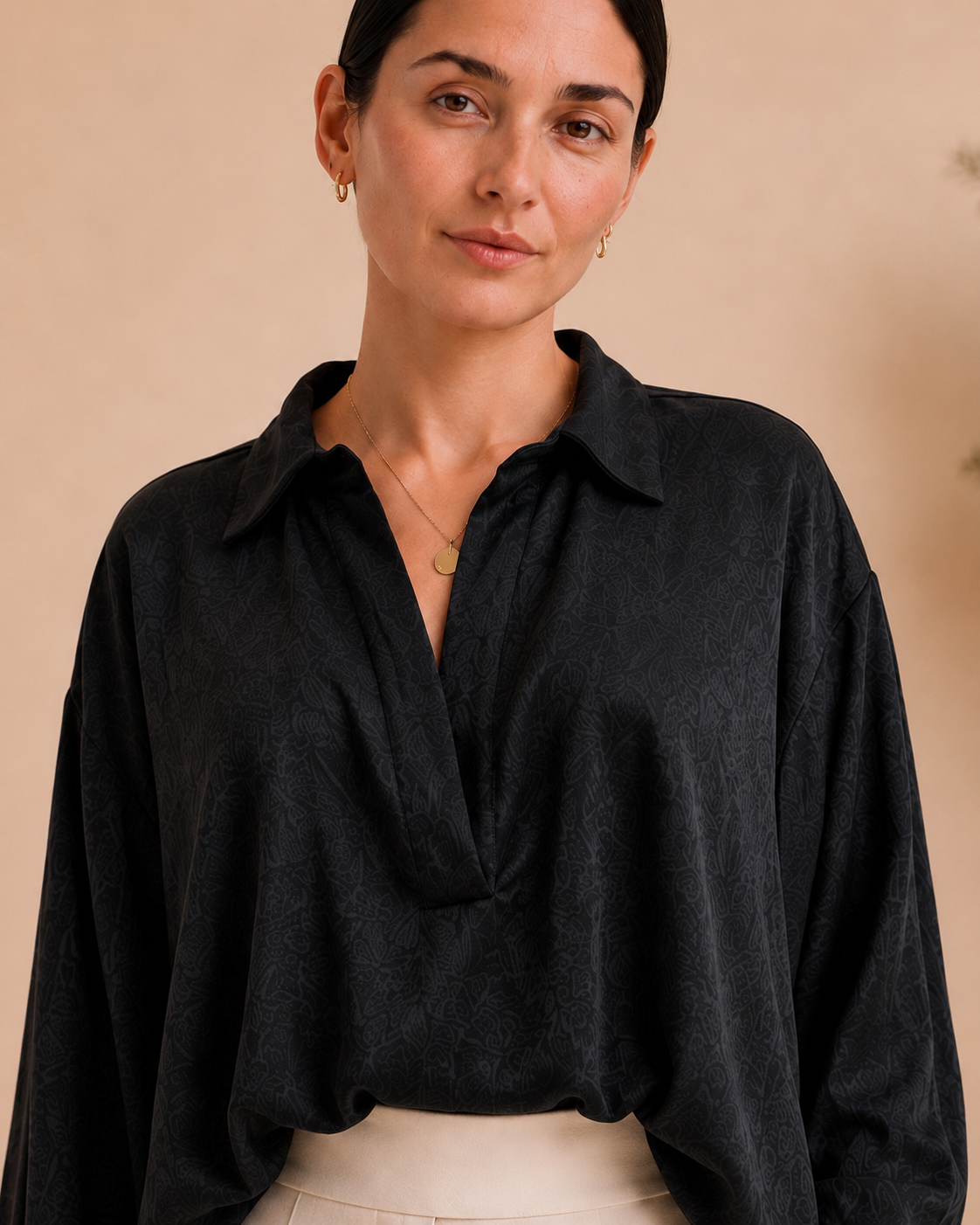 Black Textured Relaxed Blouse