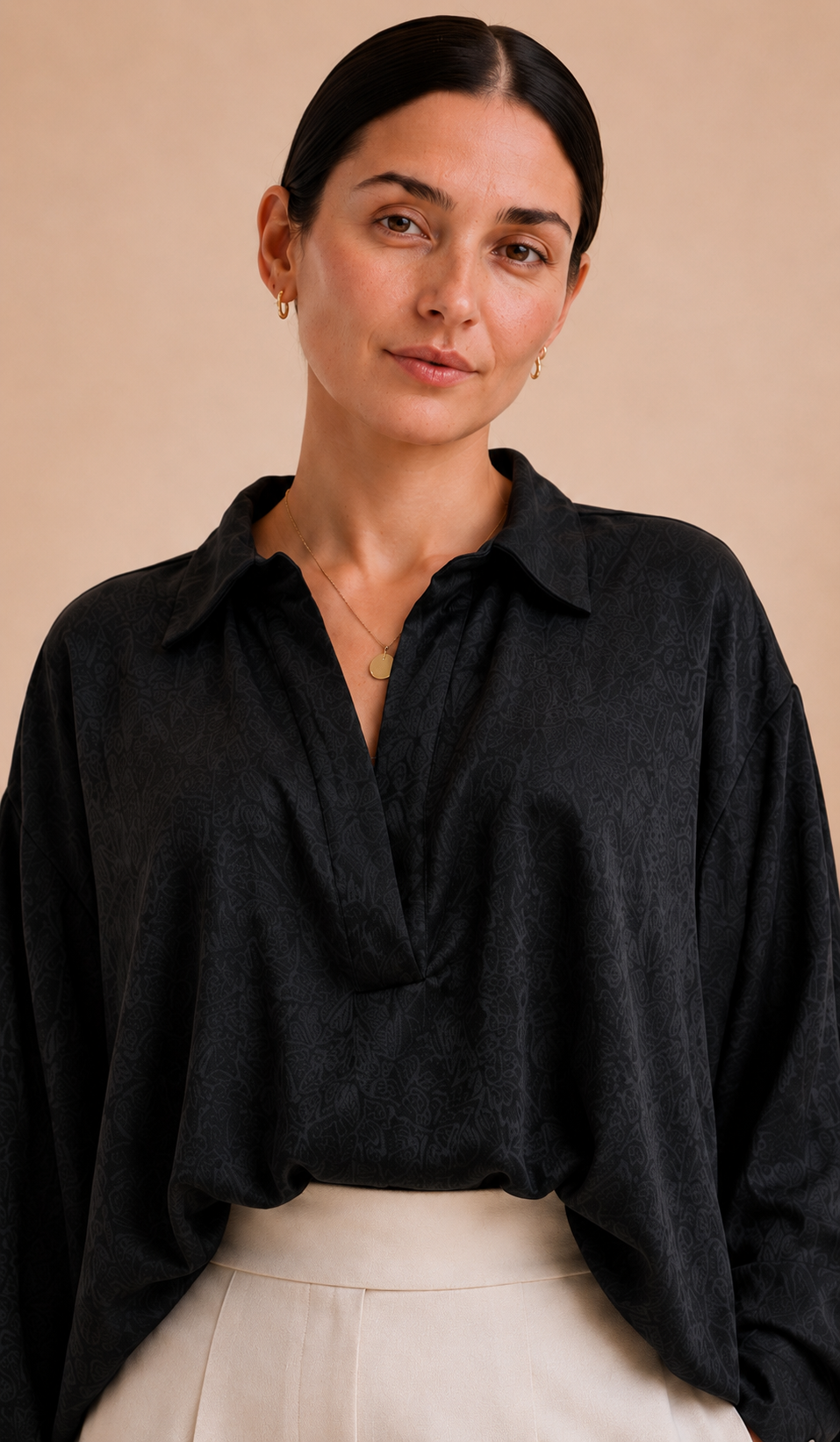 Black Textured Relaxed Blouse