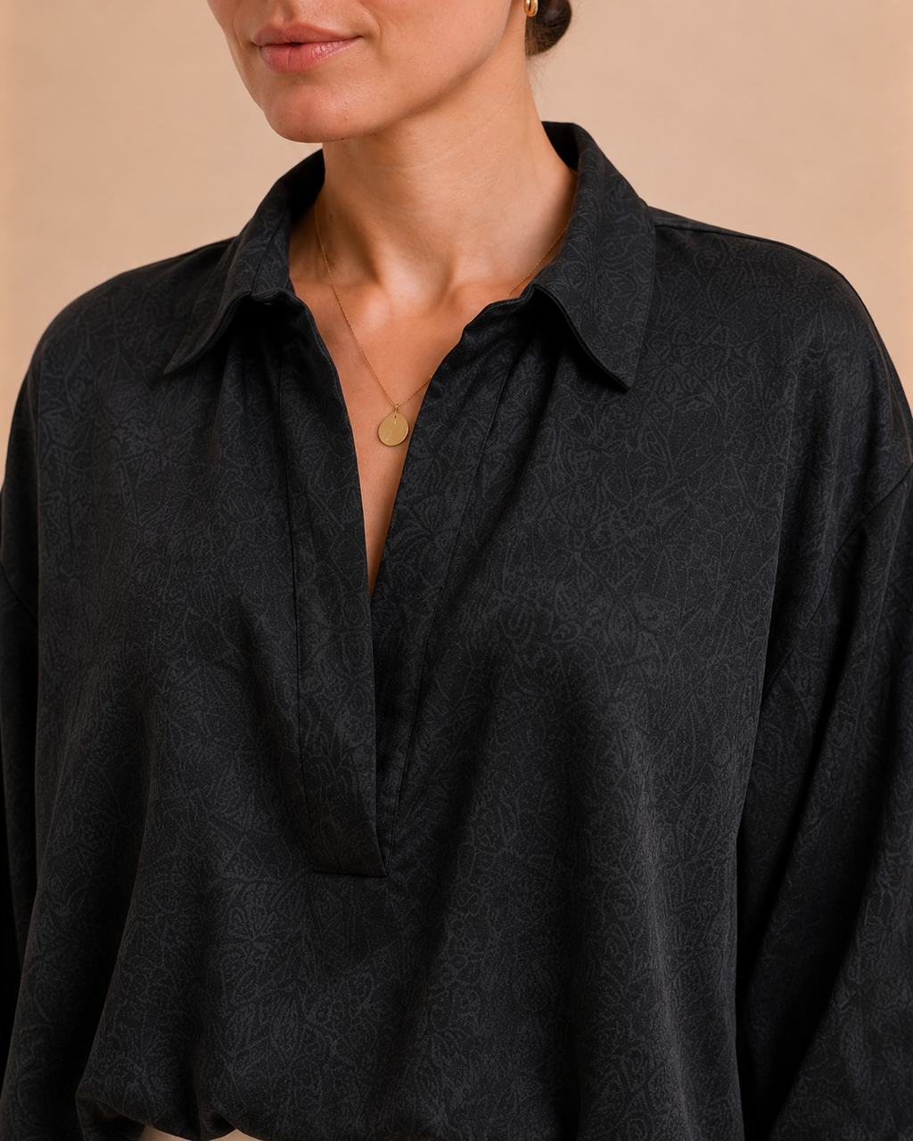Black Textured Relaxed Blouse