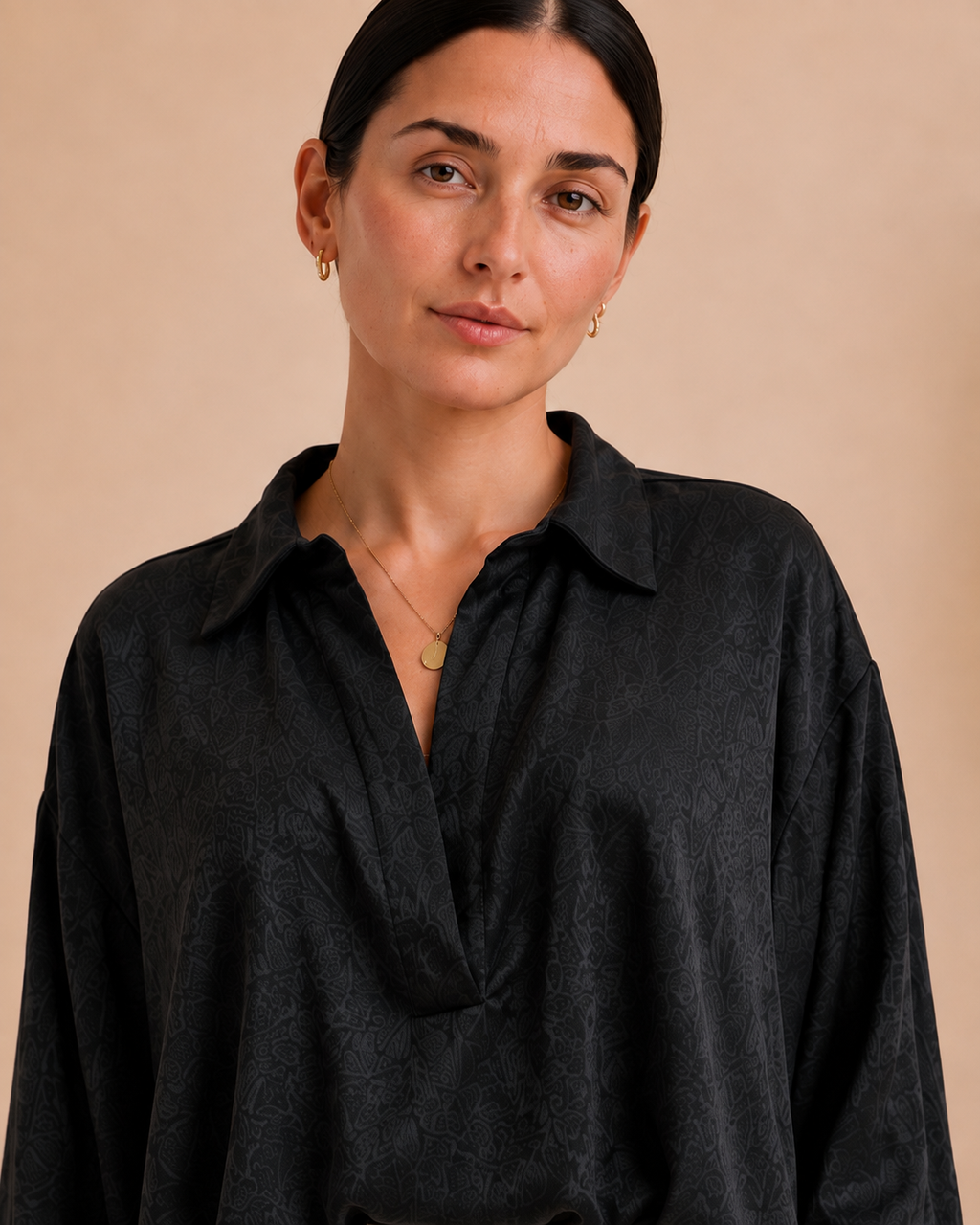 Black Textured Relaxed Blouse