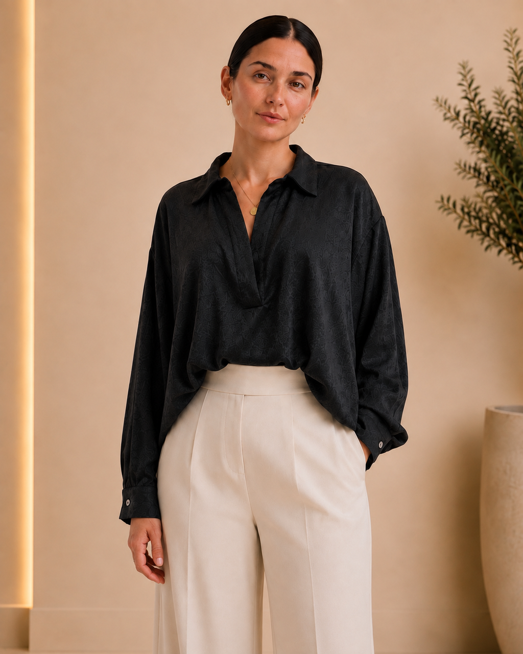 Black Textured Relaxed Blouse
