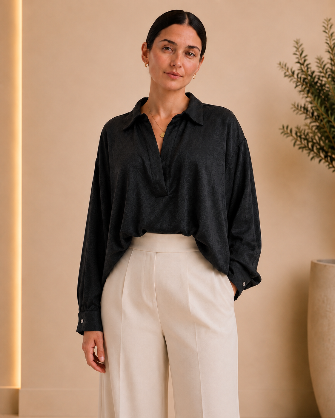 Black Textured Relaxed Blouse
