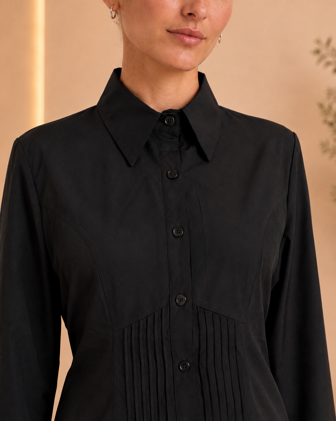 Black Pleated Waist Shirt