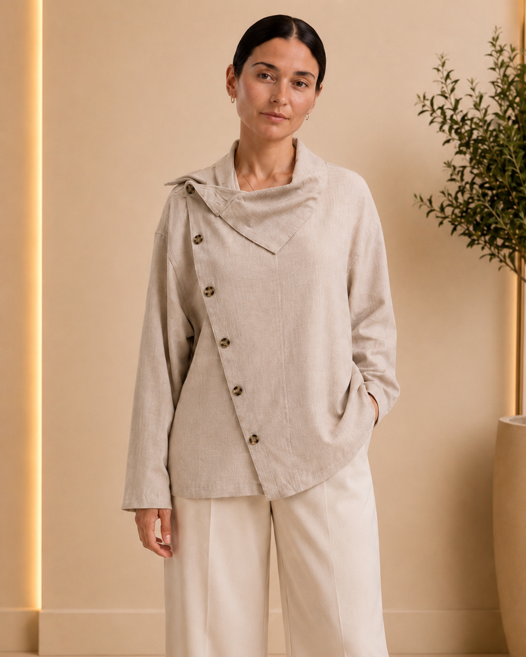 Asymmetric Linen Button Blouse
