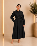 Elegant Black Belted Shirt Dress
