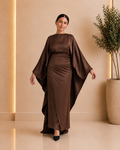 Chocolate Satin Draped Kaftan Dress