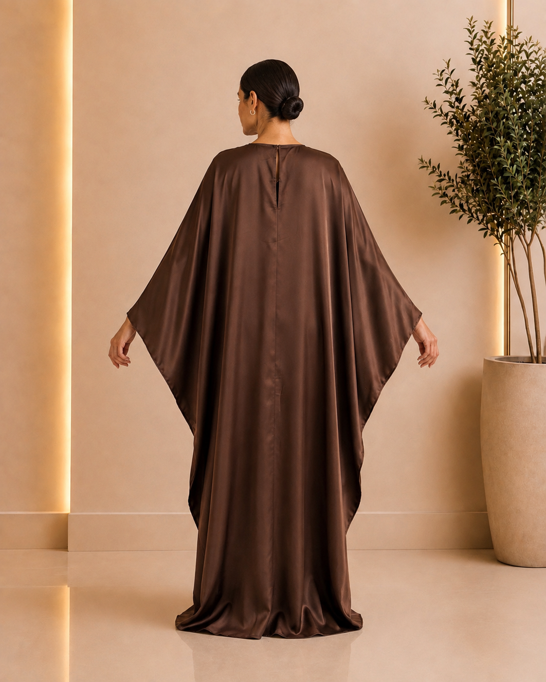 Chocolate Satin Draped Kaftan Dress