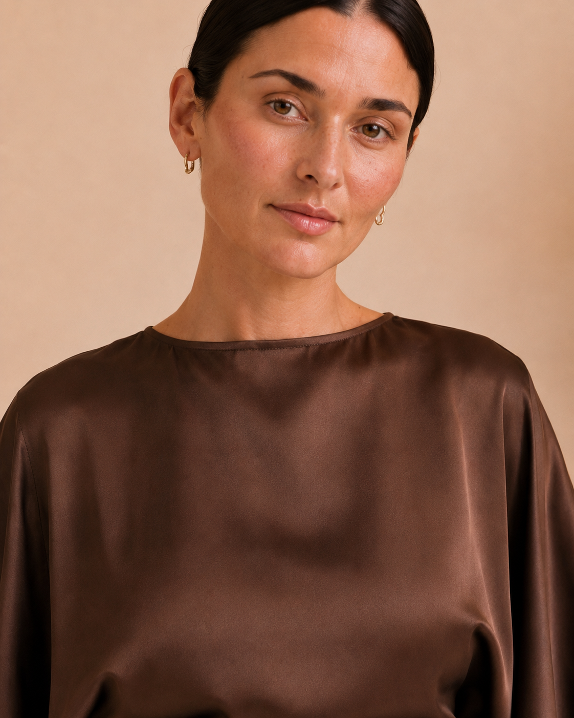Chocolate Satin Draped Kaftan Dress