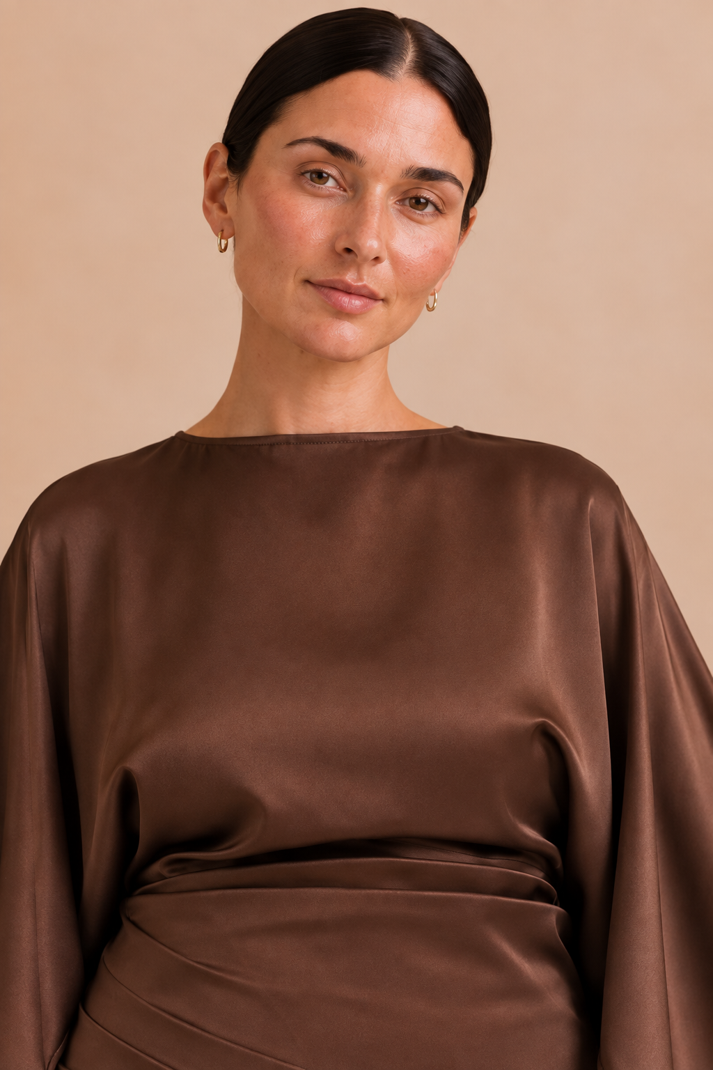 Chocolate Satin Draped Kaftan Dress