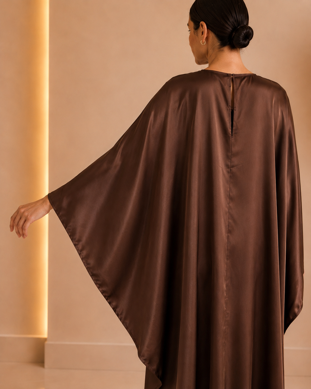Chocolate Satin Draped Kaftan Dress