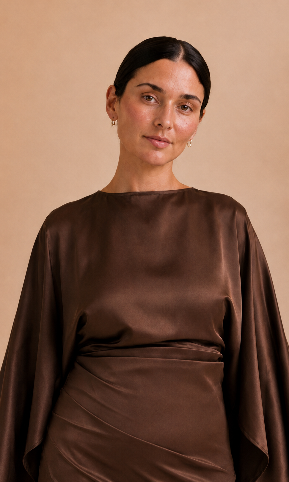 Chocolate Satin Draped Kaftan Dress