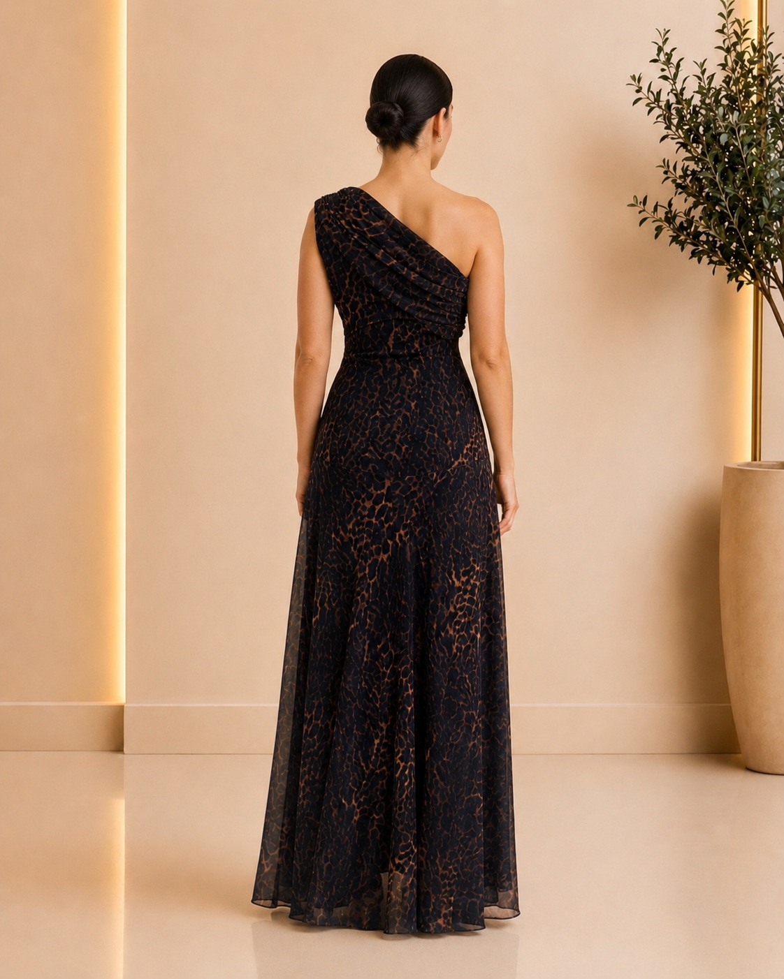 One-Shoulder Leopard Print Maxi Dress