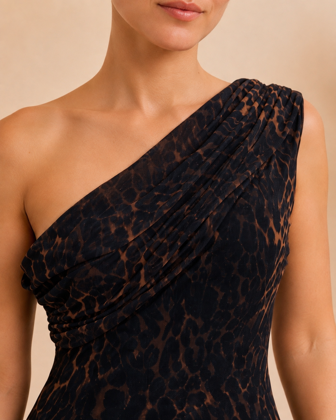 One-Shoulder Leopard Print Maxi Dress