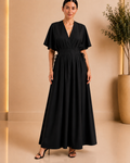 Black Pleated Waist Maxi Dress