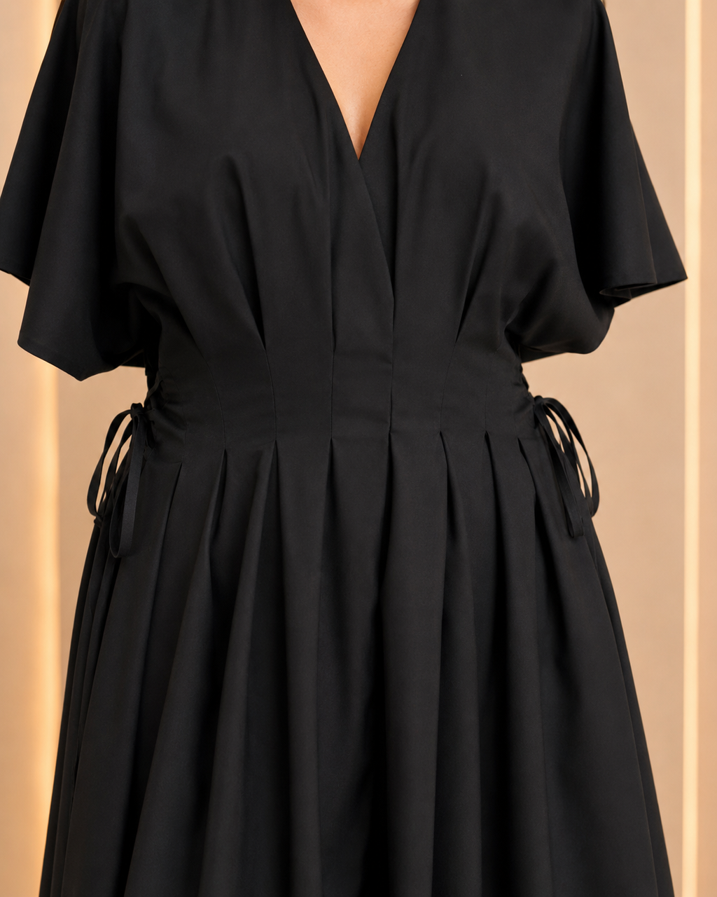 Black Pleated Waist Maxi Dress