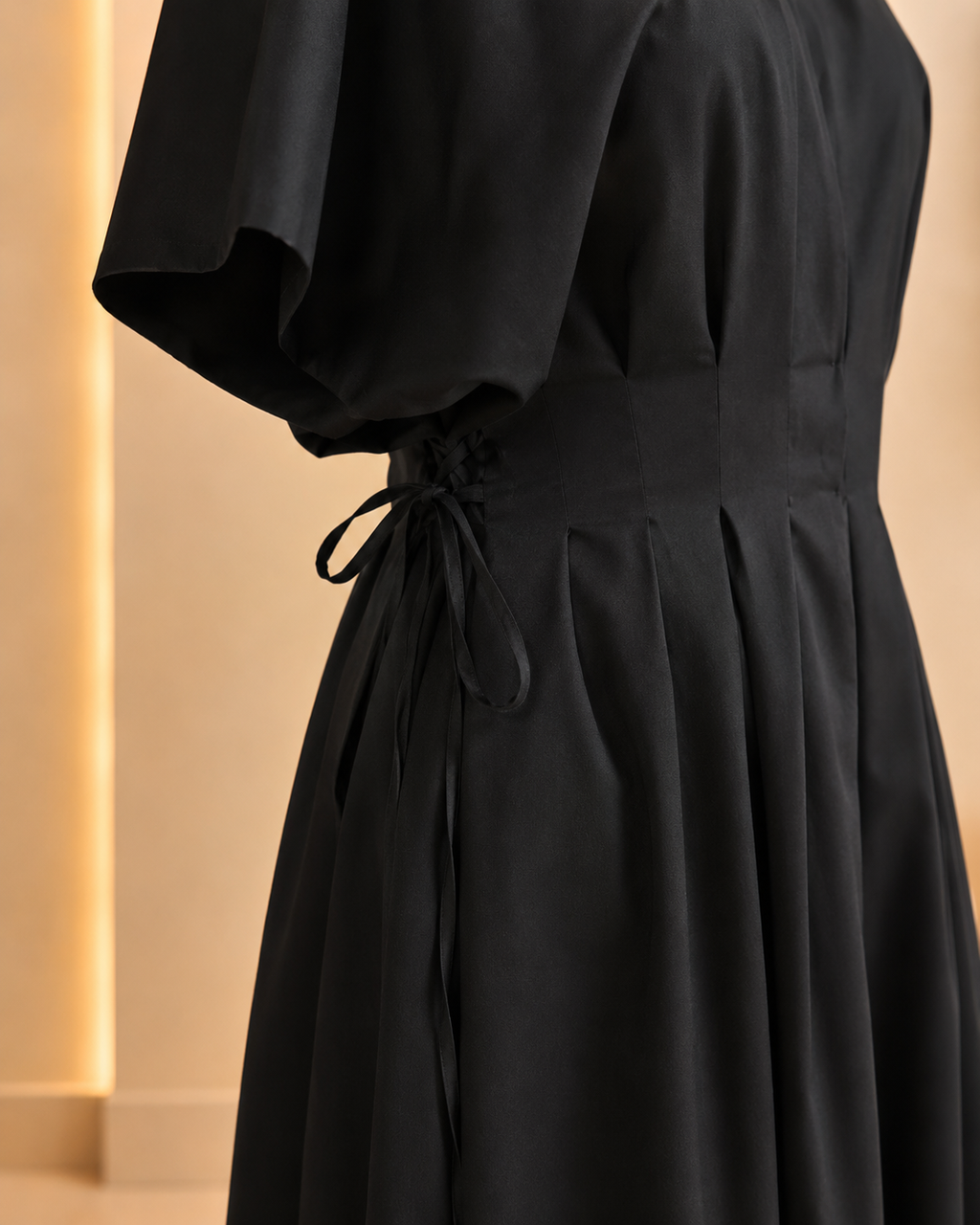 Black Pleated Waist Maxi Dress