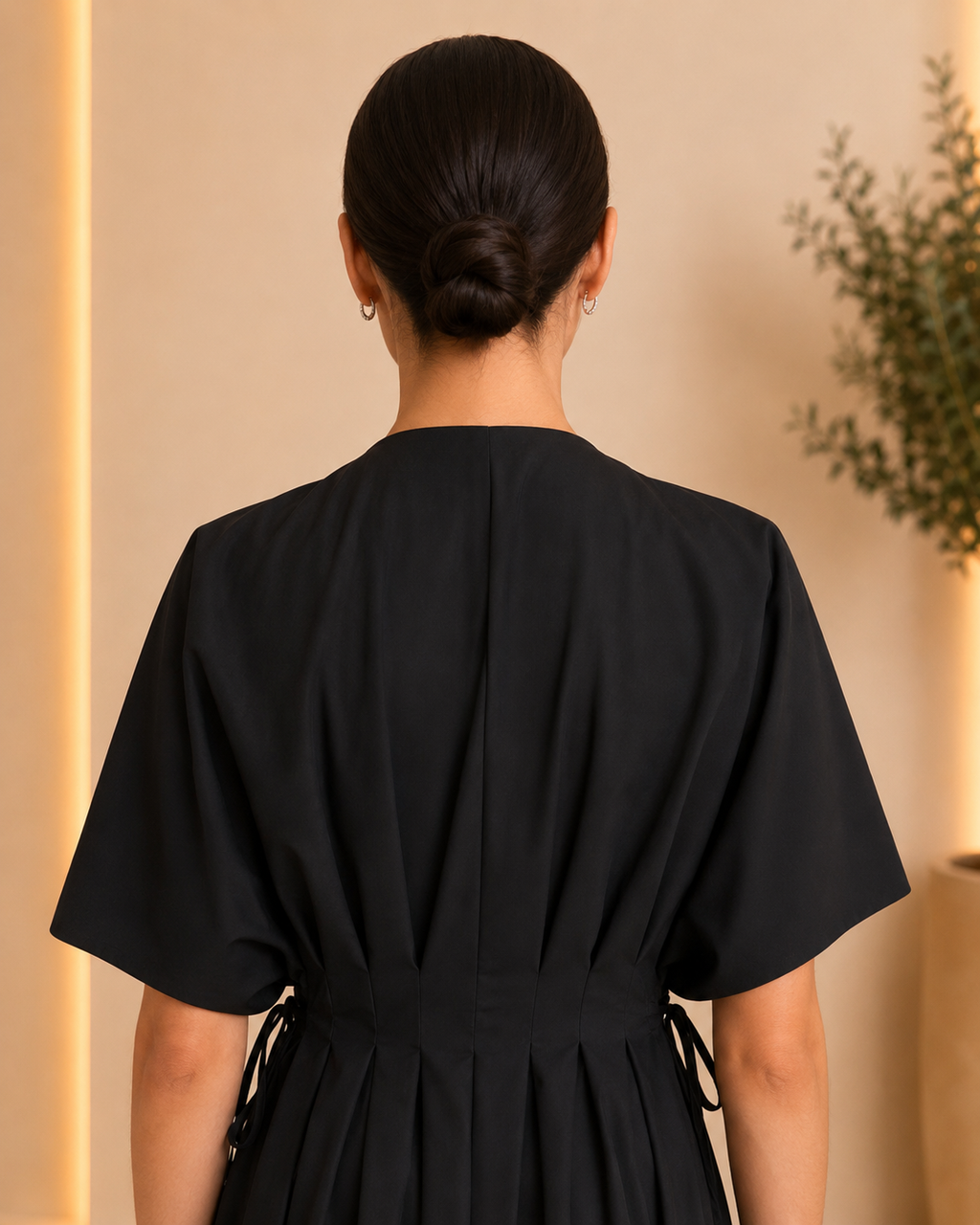 Black Pleated Waist Maxi Dress
