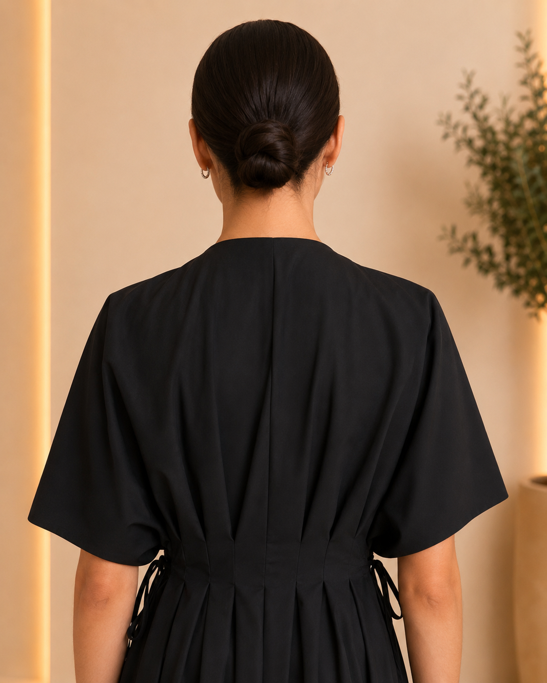 Black Pleated Waist Maxi Dress